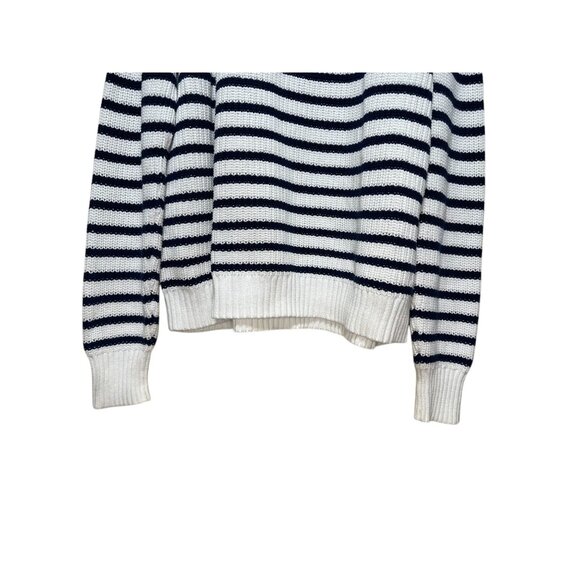 J.Crew Knit Sweater Women Medium White Blue Striped Nautical Fisherman Mock Neck - Picture 14 of 14